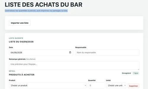 LISTE DES ACHATS DU BAR screenshot